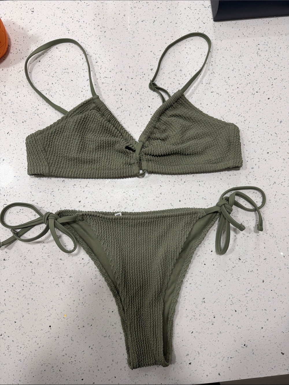 aerie Olive Green Ribbed Bikini Set with Tie Details